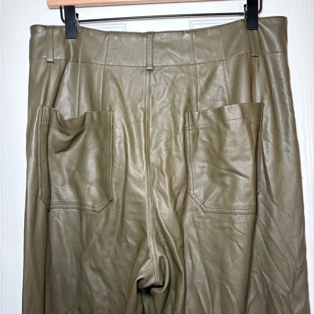 Maeve by Anthropologie The Colette Vegan‎ Leather Wide-Leg Pants Olive Green